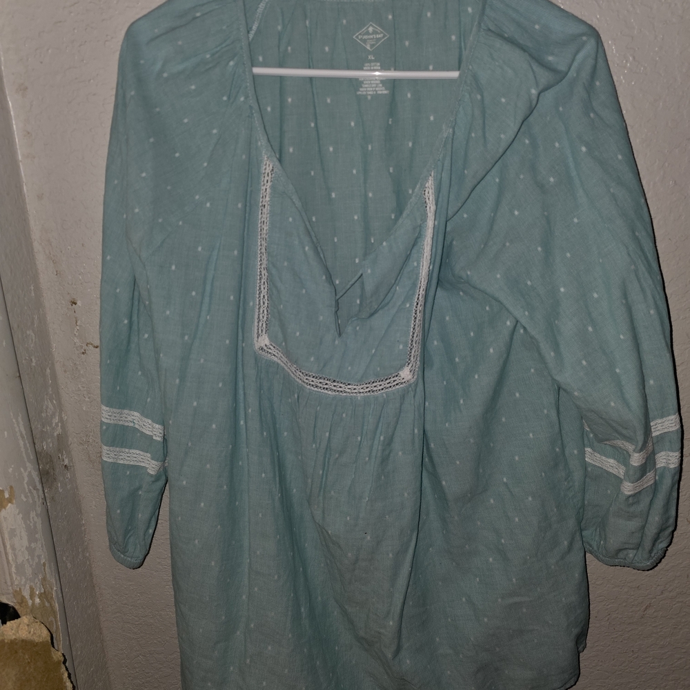 St. John's Bay Light Blue Blouse with Lace Accents